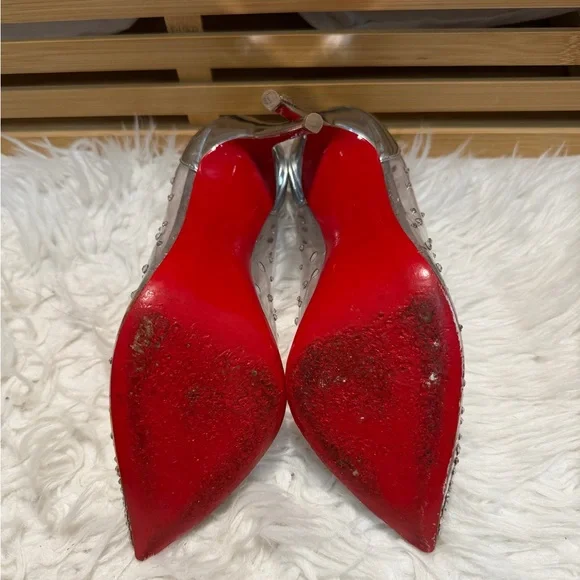 Christian Louboutin Clear and Silver Embellished Heels 100 mm - Picture 15 of 16